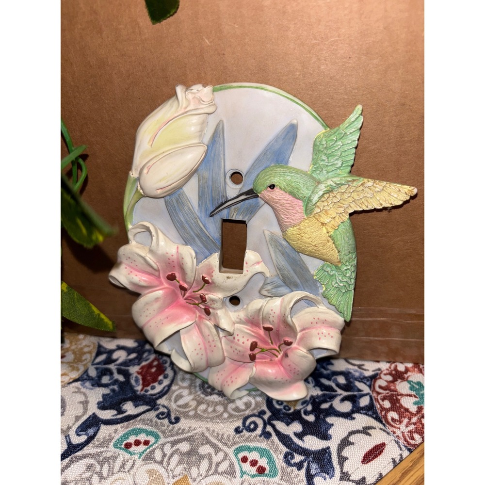 Vintage Hummingbird and Lily 3D Floral Light Switch Cover Single Toggle Resin